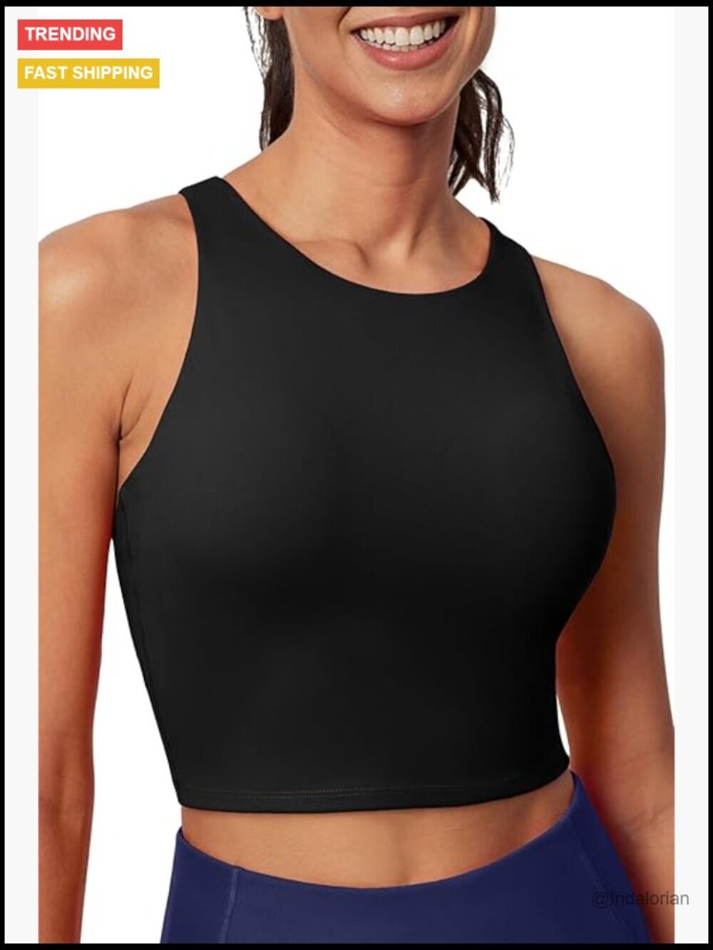 High Neck Racerback Sports Bra with Built-In Bra Padded Longline Tank Top